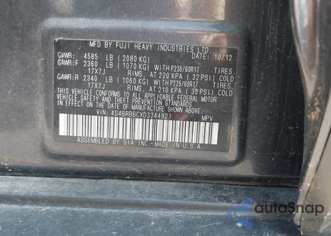 2013 Subaru Outback 2.5I Premium from USA, damaged, VIN 4S4BRBBCXD3244921